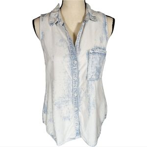 Cloth & Stone Sleeveless Acid Wash Collared Button Up Blouse, Small